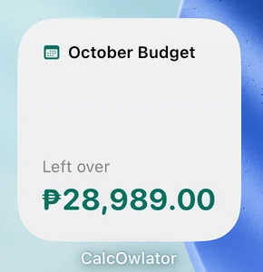 The Left this month widget on the Home Screen, showing October Budget with ₱28,989.00 left over.